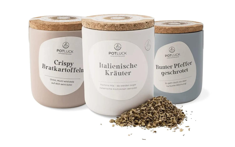 Potluck | Feta Gewürz | Gewürzmischung im Keramiktopf | 50g | Mit natürlichen Inhaltsstoffen
