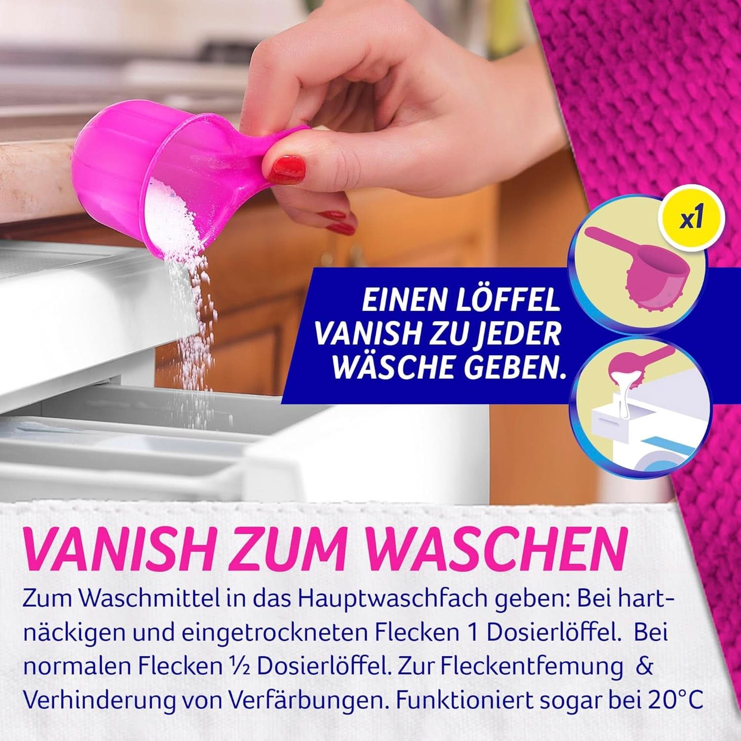 Vanish Oxi Action Powder Pink – 1,125 kg – chlorfreies Fleckenentfernungs- und Wäscheverbesserungspulver – für farbige Wäsche. Waschmittel Naty Shop