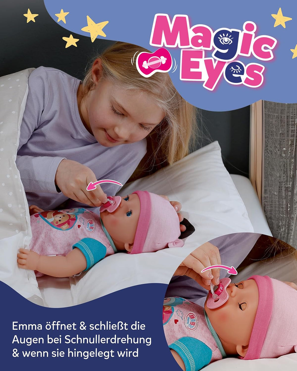 BABY Born Emma - păpușă bebeluș 43 cm - 10 funcții, inclusiv accesorii și saltea - Funcționează complet fără baterii - Potrivită pentru copii cu vârsta de 3 ani și peste