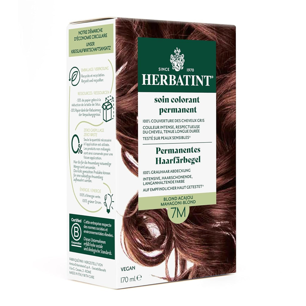 Gel pentru vopsirea permanentă a părului 6N blond închis - 170 ml I Fără amoniac, acoperire 100% a părului gri I Testat pe piele sensibilă, cu 8 extracte de plante Vopsea pentru par Naty Shop 7M Mahogany blond