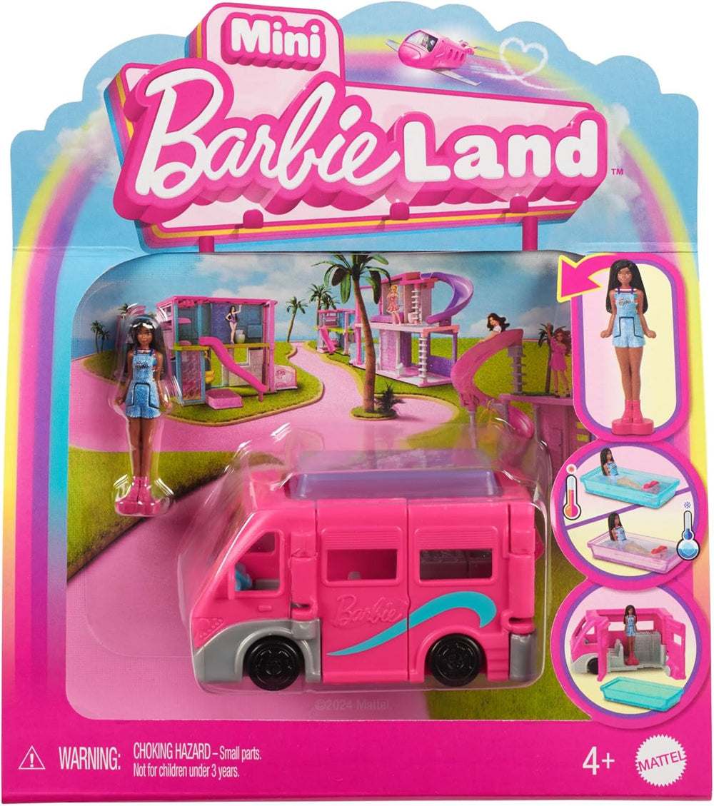 Barbie Mini BarbieLand Puppen- und Spielzeugfahrzeug-Sets, 1,5-Zoll-Puppe und ikonisches Spielzeugfahrzeug mit Farbwechsel-Überraschung, HYF40