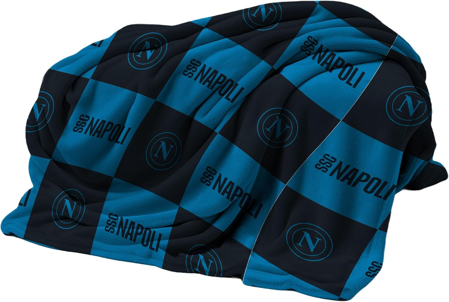 SSC Napoli weiche Decke mit Logo, warme Decke für Sofa und Bett, Größe 150 x 210 cm, weicher Griff, hellblau, offizielles Produkt von Hermet Beds and Blankets