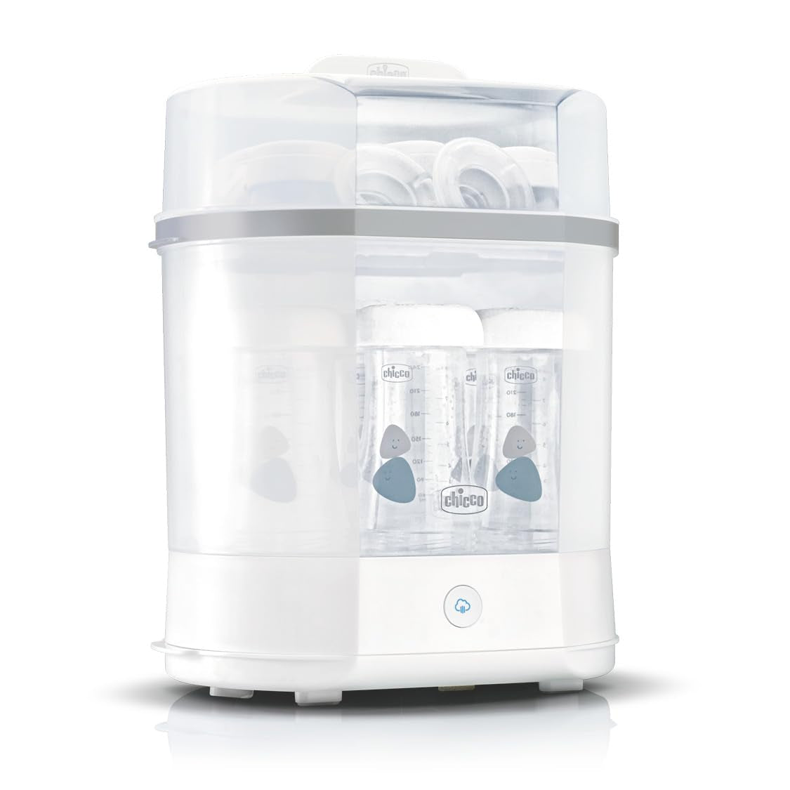 Sterilizator modular Chicco cu funcție de uscare, sterilizator pentru biberon, inel de dentiție și suzetă cu oprire automată, potrivit pentru cuptorul cu microunde, potrivit pentru sterilizarea a până la 6 biberoane de 330 ml