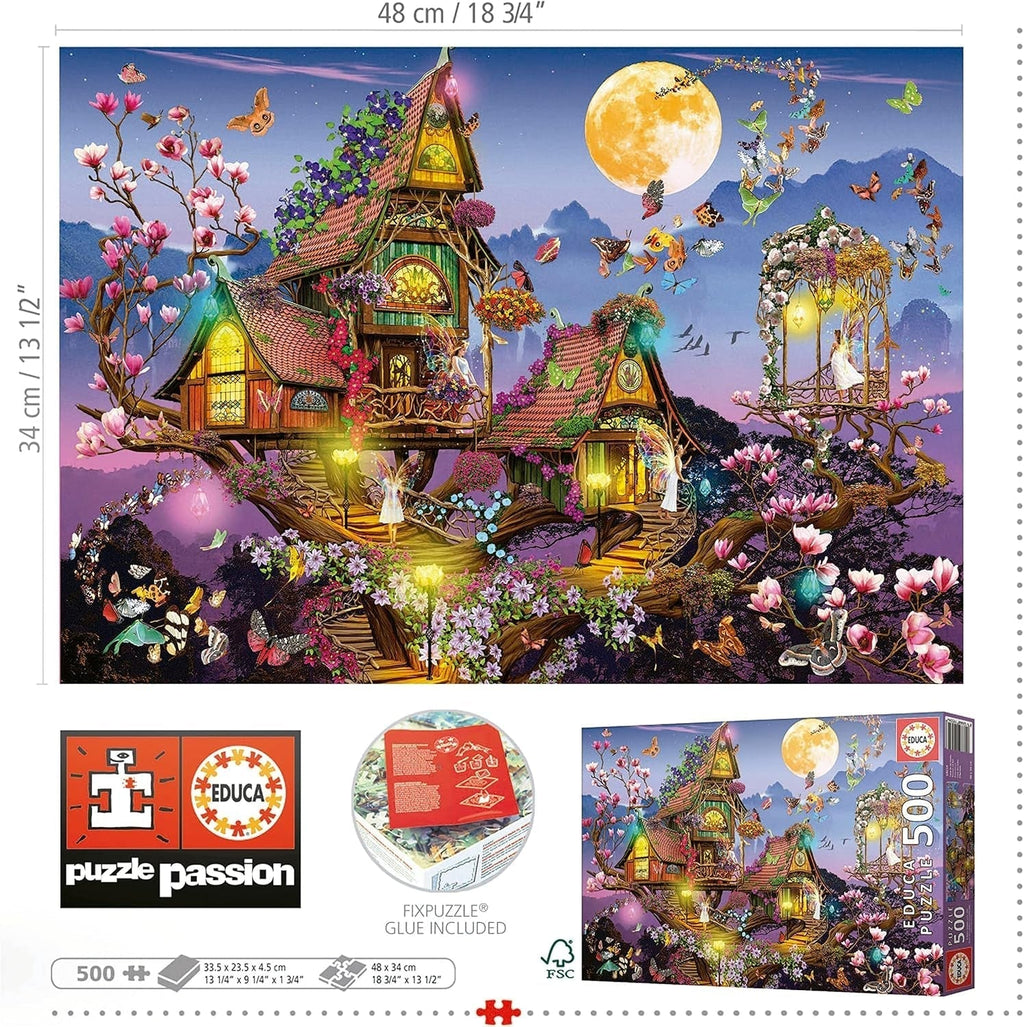 Educa - Puzzle 500 piese pentru adulti | casa zanelor, puzzle 500 piese pentru adulti si copii de la 11 ani, fantezie, basme, zane (19554) Puzzle Naty Shop