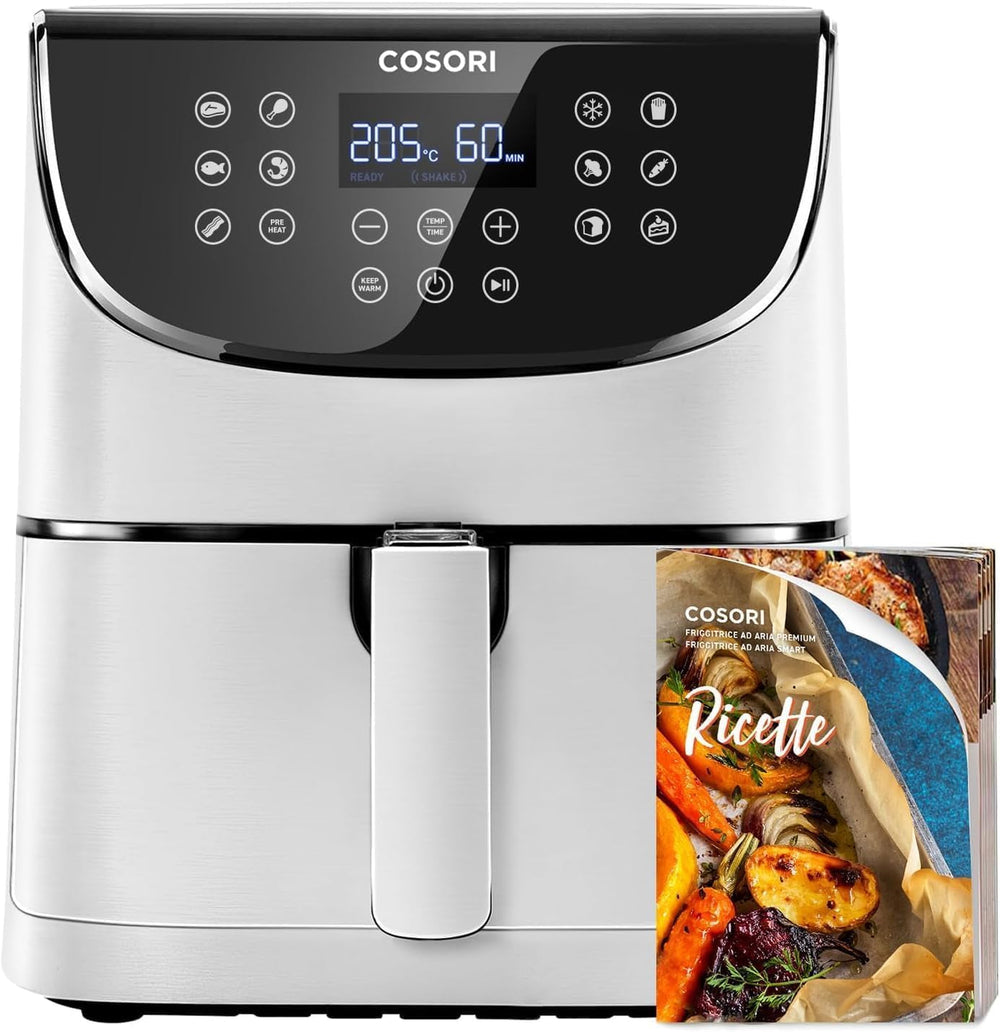 COSORI Heißluftfritteuse Airfryer, 12-in-1-Luftfritteuse XXL 6,2 l, Heißluftfritteuse mit Sichtfenster und Rührerinnerung, 80 Rezepte, Haushaltsgeräte, Naty Shop, Weiß, 5,5 l, Premium