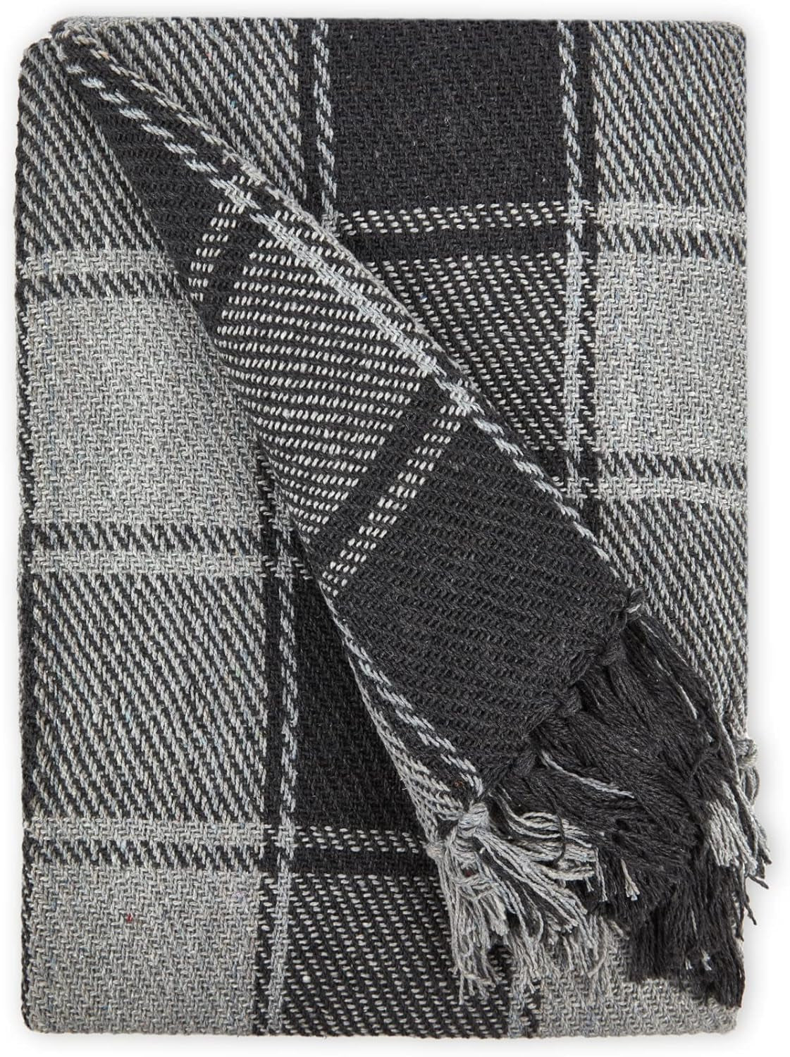 Frisco throw, Bumbac reciclat, Tradițional, Cu carouri, Pentru scaun, canapea, canapea, arunca, pătură, Antracit, 127 X 152 Cm Paturi si Cuverturi Emma Barclay