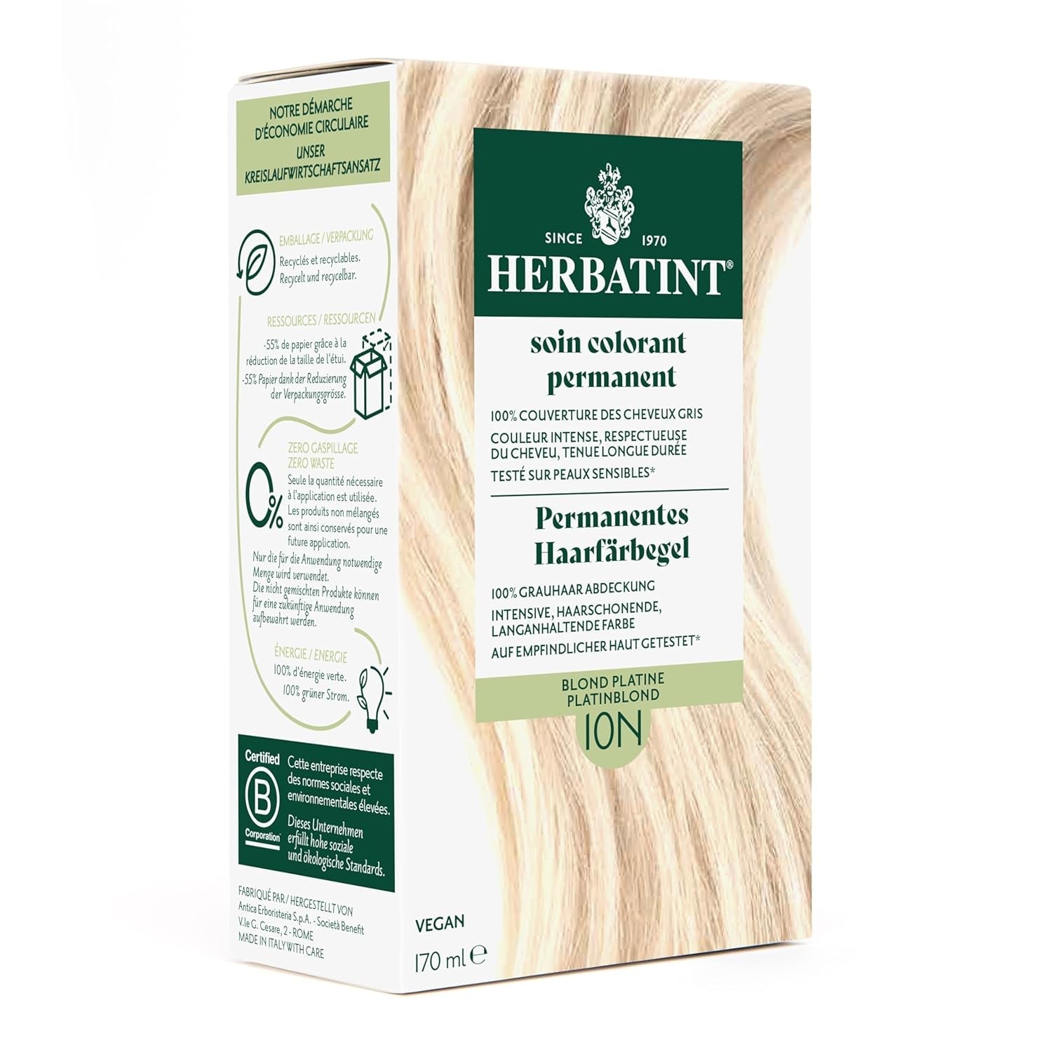 Gel pentru vopsirea permanentă a părului 6N blond închis - 170 ml I Fără amoniac, acoperire 100% a părului gri I Testat pe piele sensibilă, cu 8 extracte de plante