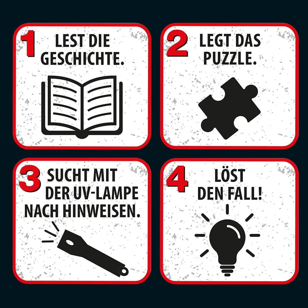 The Three ??? - Crime Puzzle - The Villa of the Puzzles By KOSMOS 697976, 300 piese, Strălucește în întuneric, Cu lampă UV, Citire, Puzzle, Rezolvarea puzzle-urilor, Puzzle detectiv De la 10 ani Puzzle Naty Shop