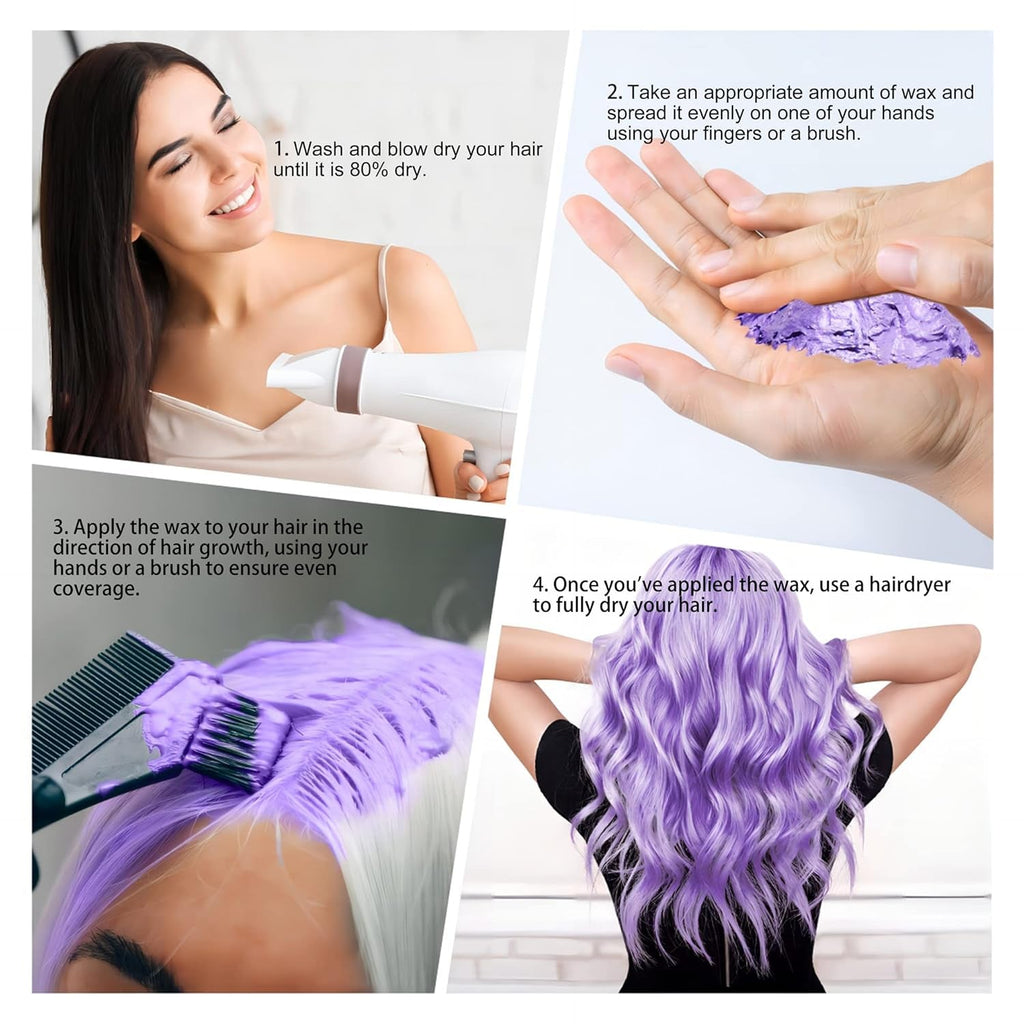 4.23 oz Purple Hair Tint Culoare temporară a părului cu perii, bărbați femei Styling Hair Tone Wax, Instant Hair Cream Mud Natural Hairstyle Pomade, DIY Cosplay Halloween Hair Wax Vopsea pentru par Naty Shop