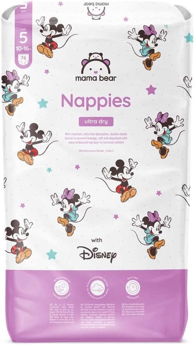 Mama Bear Disney Ultra Dry Windeln, Größe 4 (8–14 kg), Weiß, 84 Stück (1 Packung). Naty Shop Größe 5 (10–16 kg), Einzelpackung
