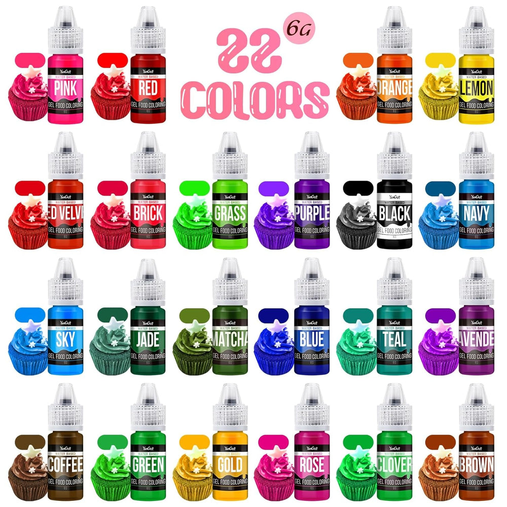 Colorant alimentar în gel - 22 de culori x 6G, colorant alimentar în gel foarte concentrat pentru prăjituri, copt, ouă de Paște, băuturi - Colorant alimentar fără zahăr pentru fondant, glazură, slime, decorarea torturilor