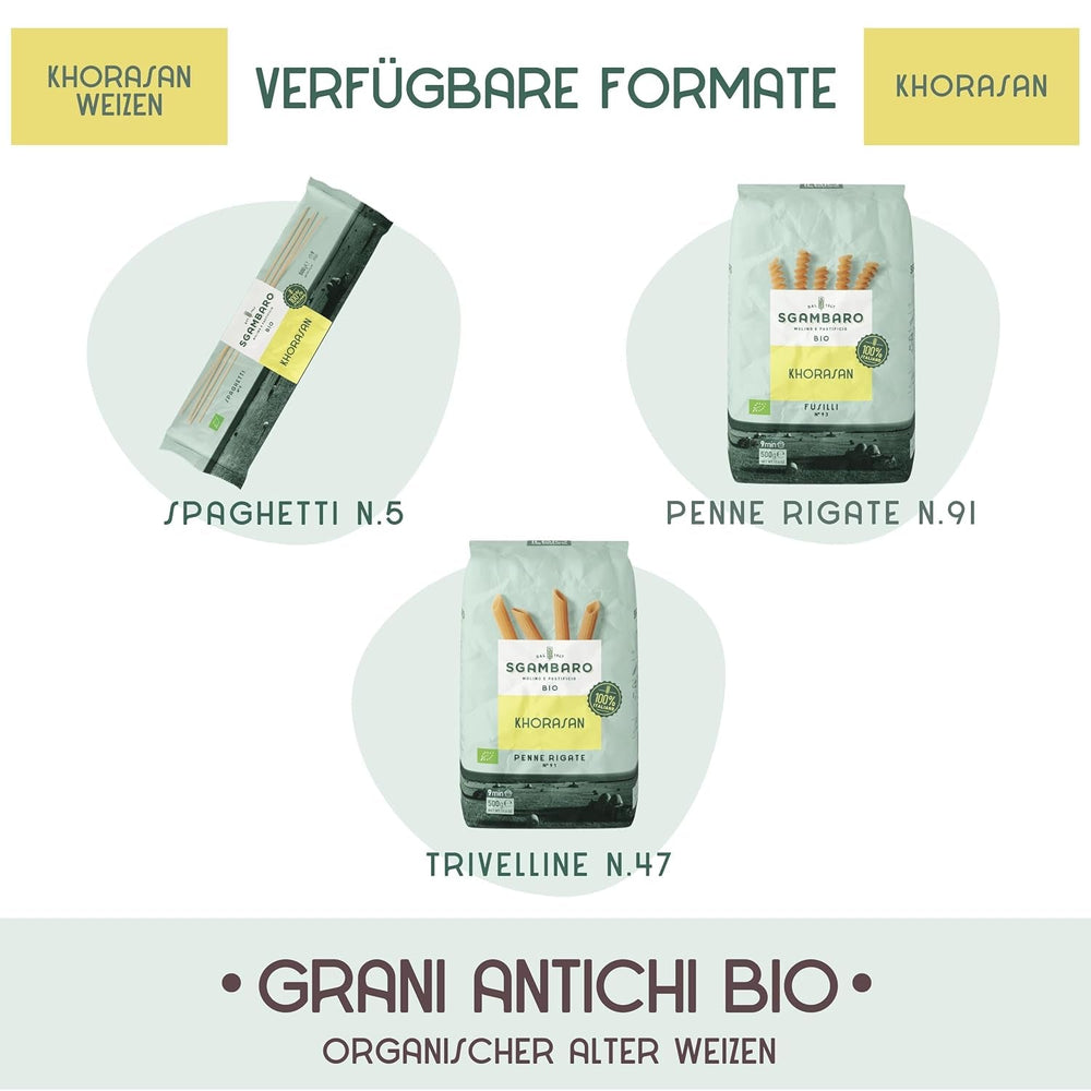 Paste spaghete organice nr. 5 - 500 g din grâu Khorasan – Grâu antic, bogat în proteine, cultivat 100% italian – Versatile în bucătărie și bogate în nutrienți