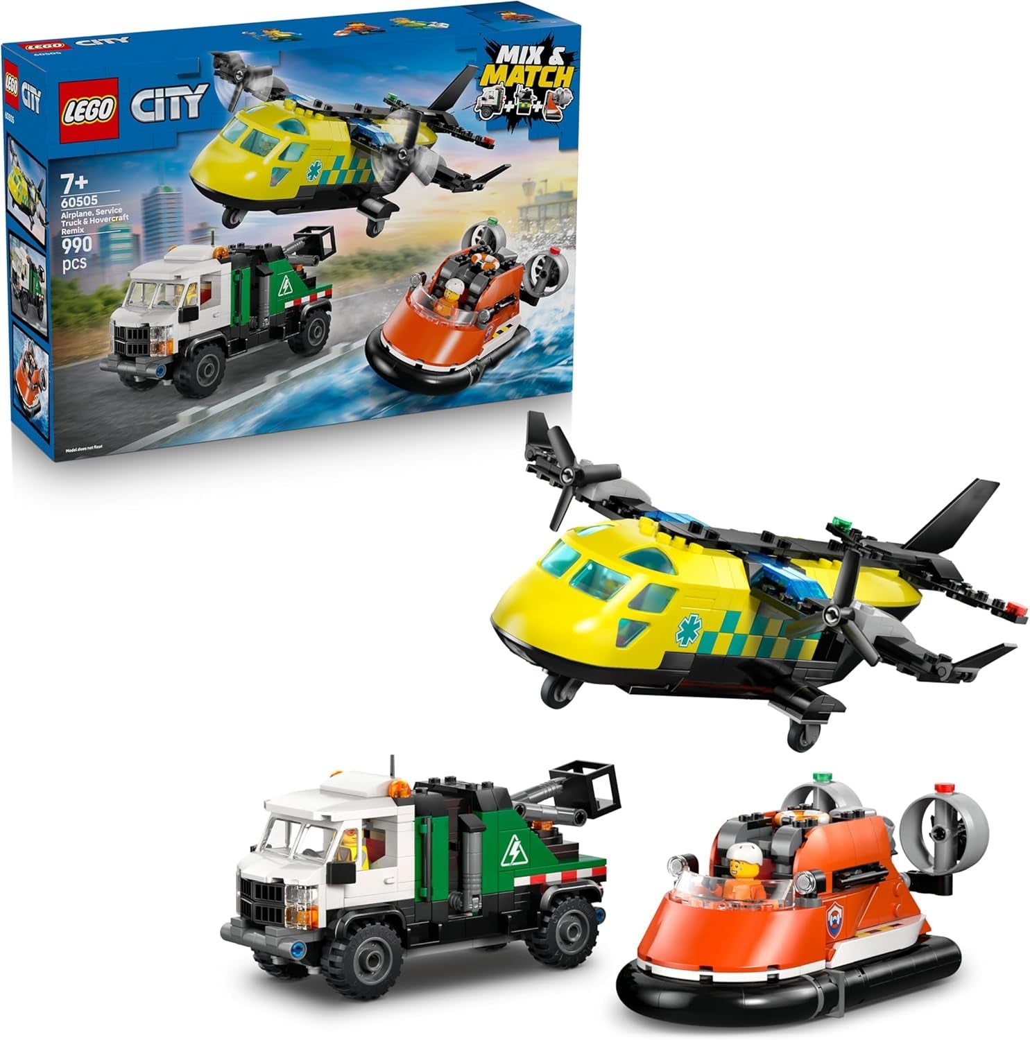 LEGO City Kombinationsset mit Hubschrauber, Löschauto und U-Boot und 3 Minifiguren - Baubare Spielzeug Fahrzeuge für Jungen und Mädchen ab 7 Jahren - Geschenk zum Geburtstag & für die Feiertage 60462