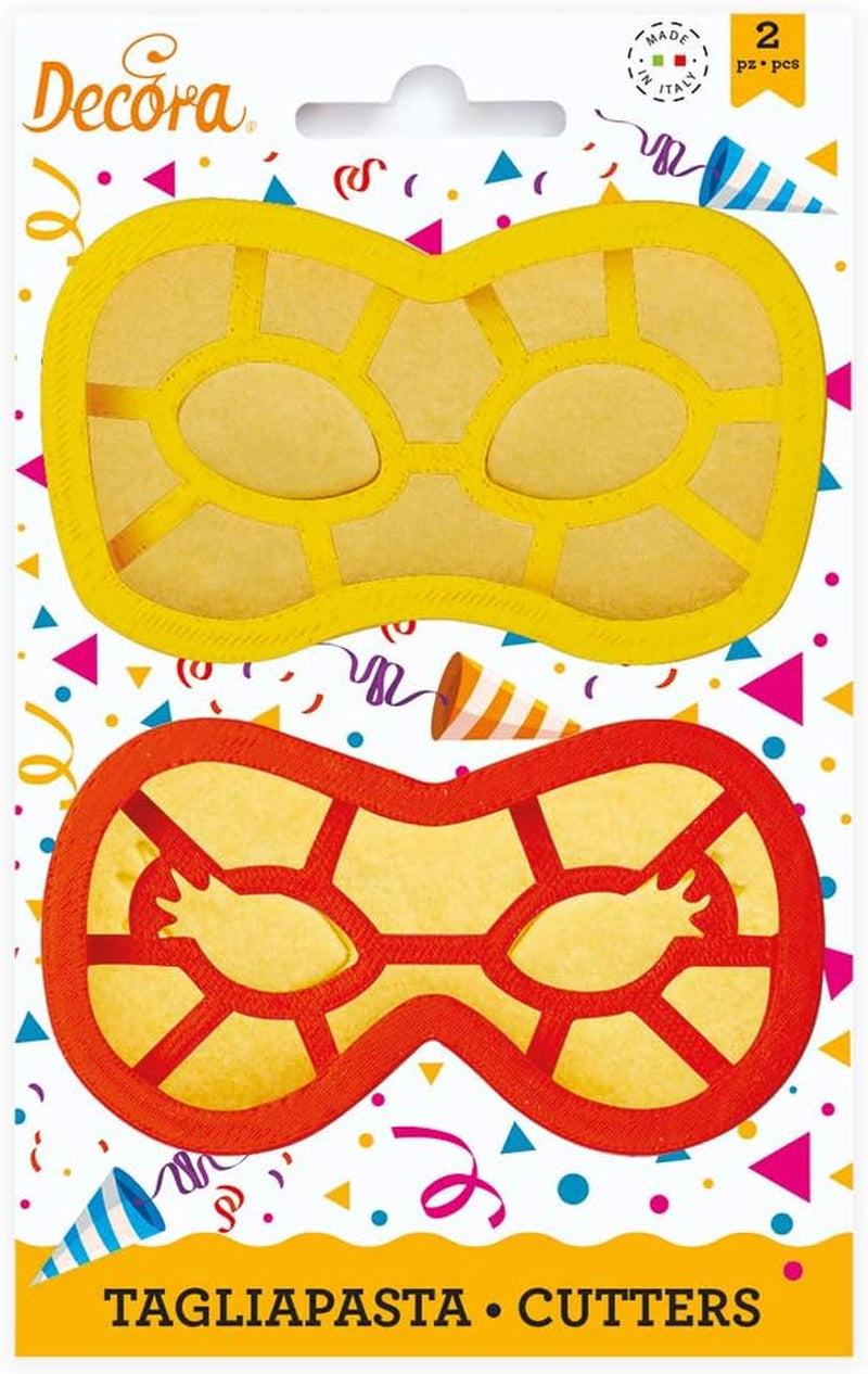0255136 Set de forme pentru biscuiți cu mască de carnaval, Setul ideal pentru realizarea decorațiunilor din fondant sau cauciuc, Fabricat în Italia, Design original. Pachet de 2 piese.