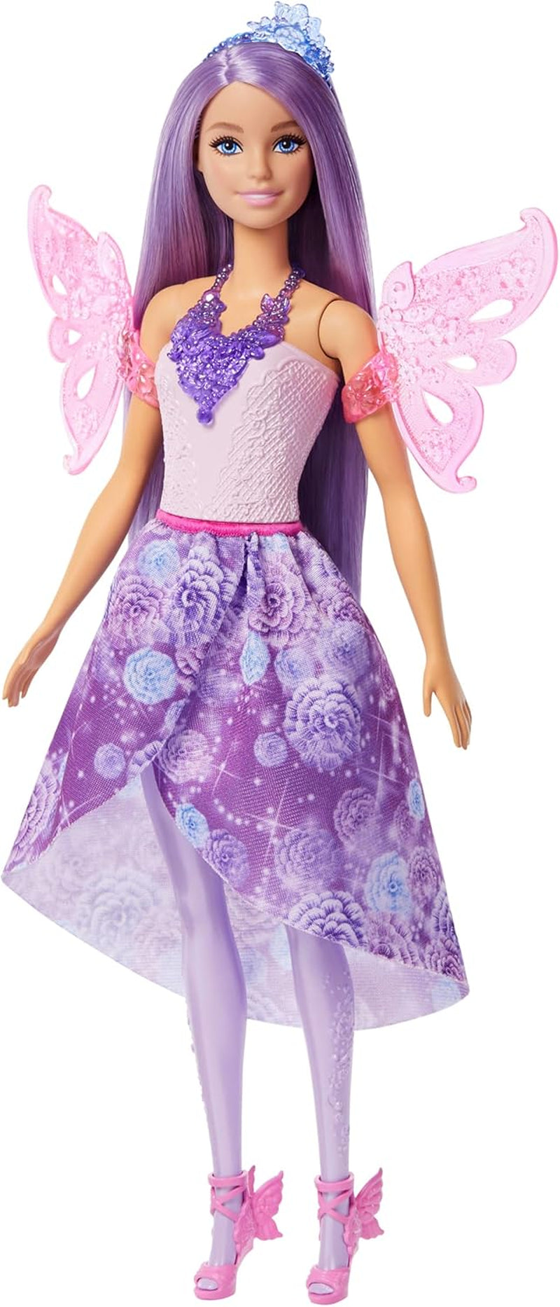 Păpușă Barbie 3 în 1, set de joacă cu 8 accesorii, inclusiv coadă de sirenă, aripi de zână, coliere regale, pantofi și multe altele pentru peste 10 look-uri diferite, JCP74