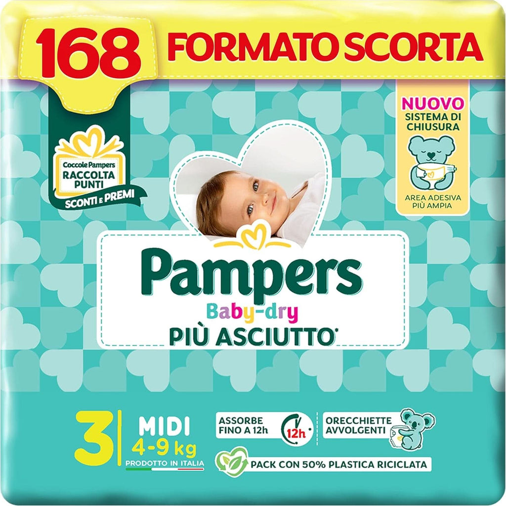Pampers Baby Dry Mini, 186 scutece, mărimea 2 (3-6 kg) Mama si Copilul Naty Shop Marimea 3, 168 bucati