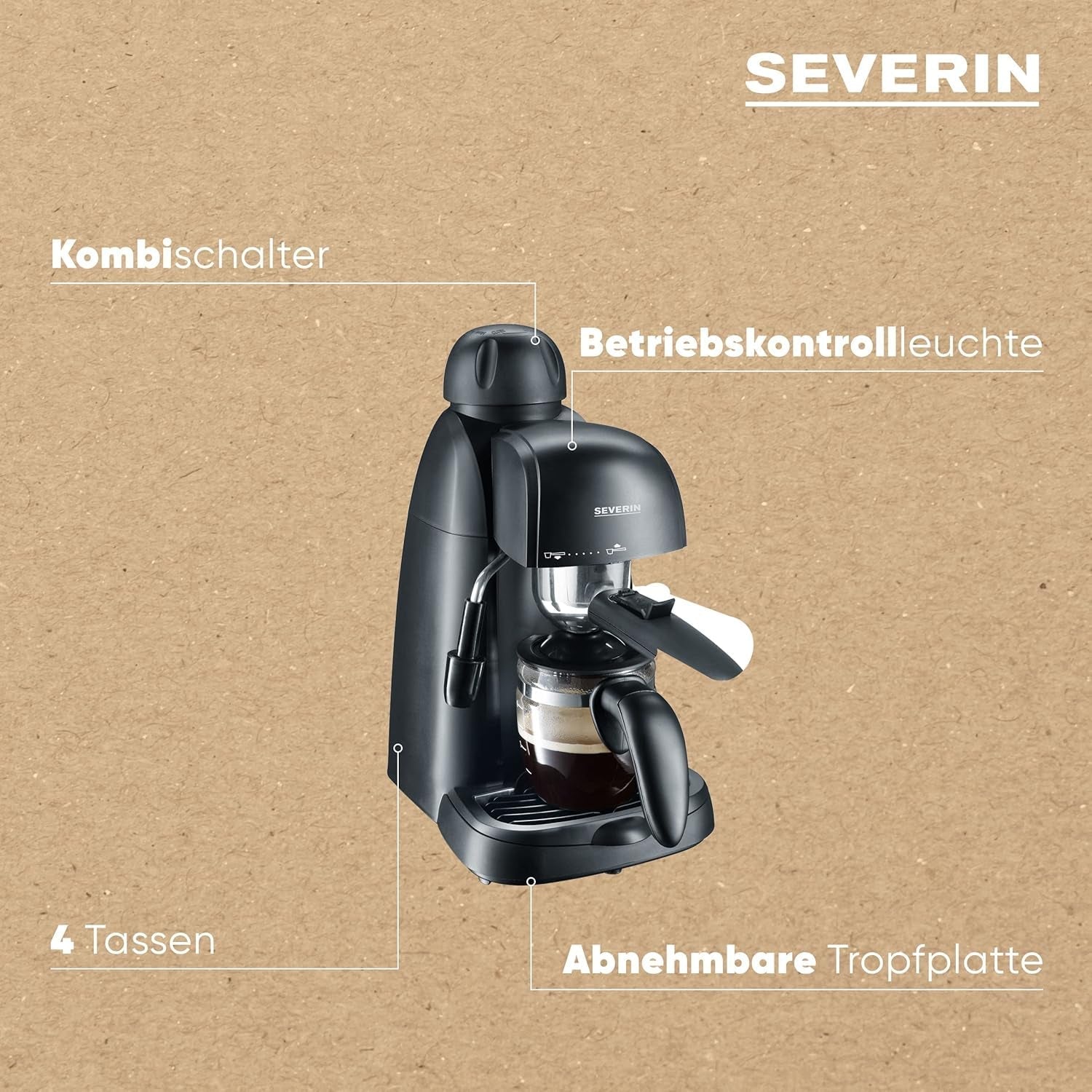 Espressor SEVERIN KA 5978 (include vas de servire și lingură de măsurat, până la 4 cești) negru, Standard
