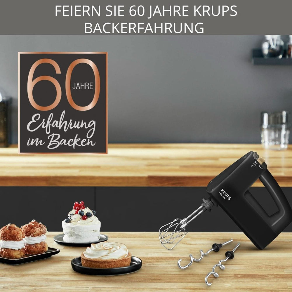 Krups 3Mix 7000 Handmixer 60 Jahre Special Edition, 500 Watt, Knet- Und Rührhaken Aus Edelstahl, Langes Netzkabel, Zubehörtasche, F6085811, Schwarz/Kupfer Kitchen Naty Shop