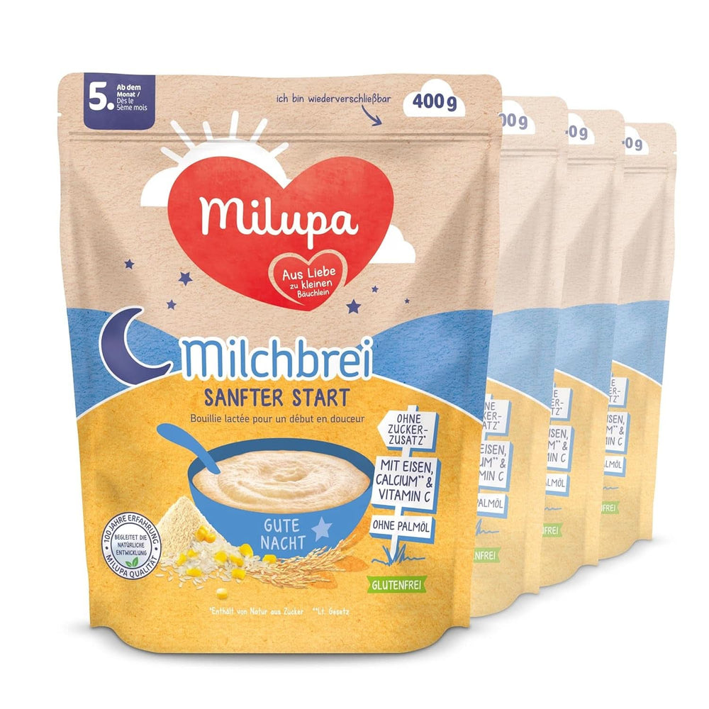 Milchbrei Milupa Sanfter Start – Brei für Babys ohne Gluten, ohne Palmöl – ohne Konservierungs- und Farbstoffe – ab dem 5. Monat Mutter und Kind Naty Shop Abendbrei