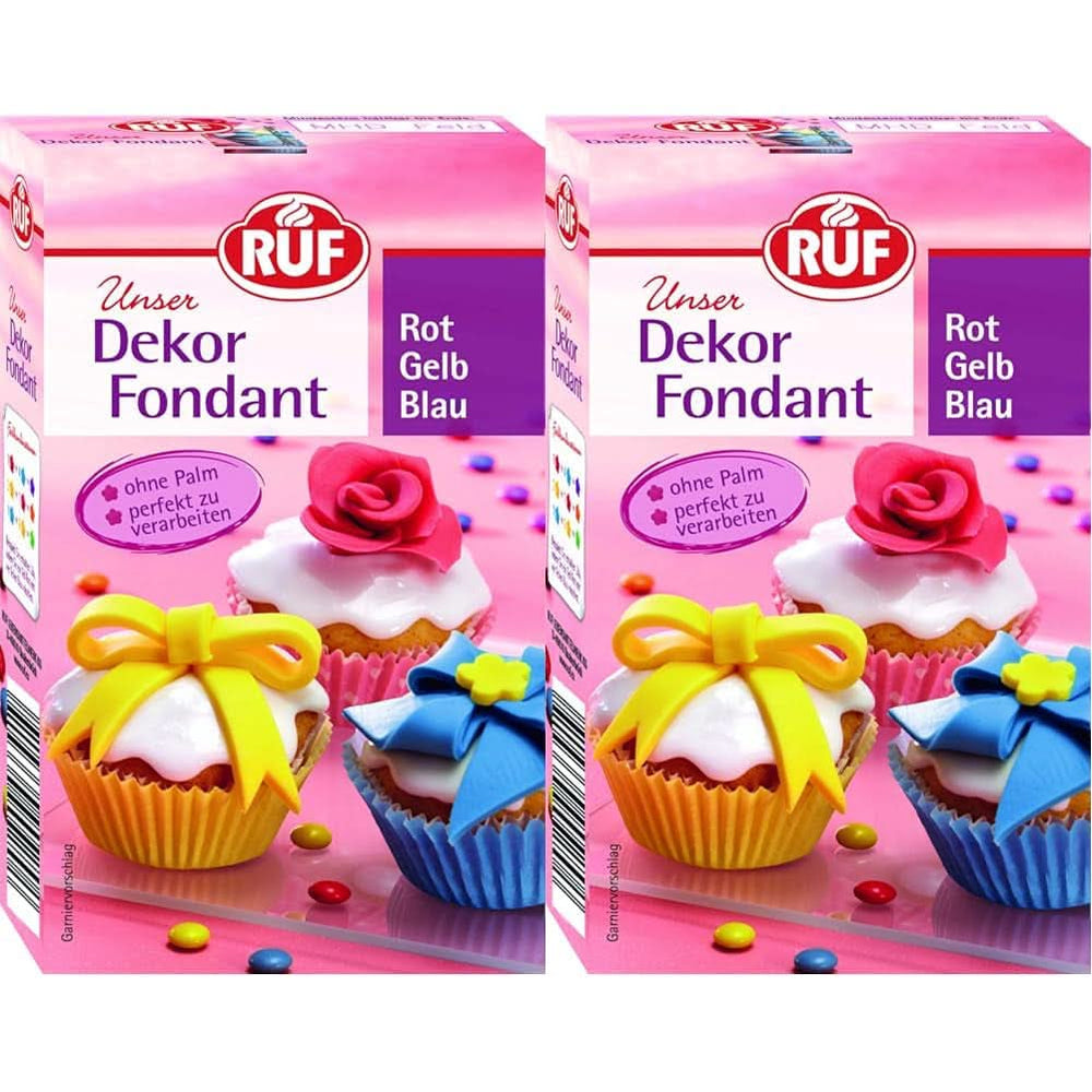 RUF Fondant, potrivit pentru modelarea figurilor, florilor și literelor, 250 grame Glazuri si Decor Naty Shop Multicolor - Rosu, Galben, Albastru 2 x 250 grame