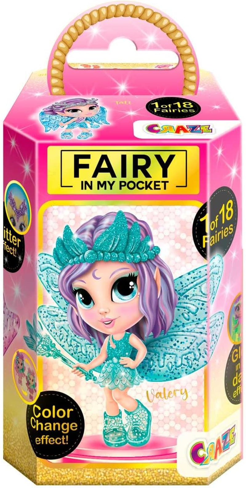 CRAZE Fairy in My Pocket | Păpușă zână cu aripi, jucărie zână de colecționat cu efecte speciale precum sclipici, strălucire în întuneric și schimbare de culoare Papusi Naty Shop