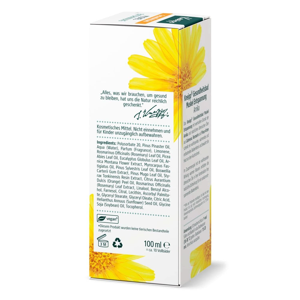 Kneipp Health Bath, Relaxare musculară, Ulei de baie cu extract de arnică și uleiuri esențiale din speciile Cabreuva, Rosemary și Pinus, revitalizează și face bine după efort fizic,100 ml Naty Shop