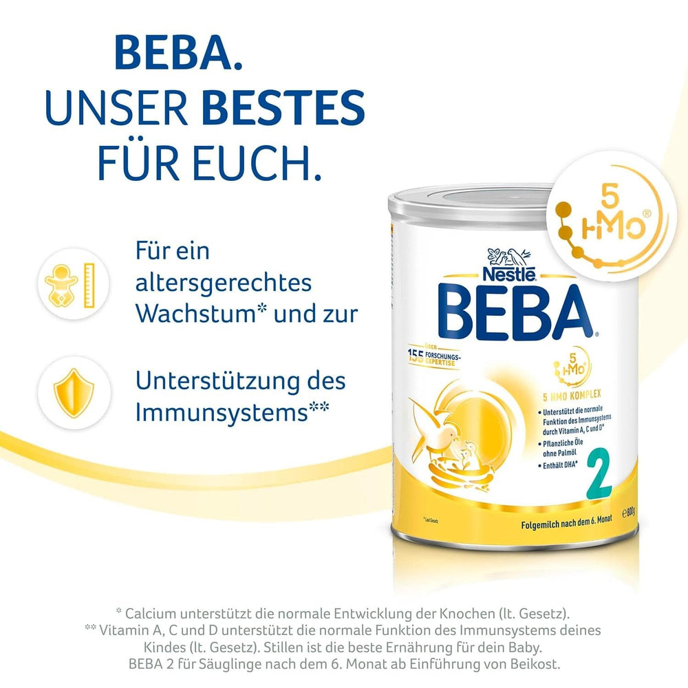 Nestle BEBA 2 Folgemilchpulver nach 6 Monaten, mit Komplex 5 HMO, nur Laktose, ohne Palmöl, 3er Pack (3 X 800G) Mutter und Kind Naty Shop