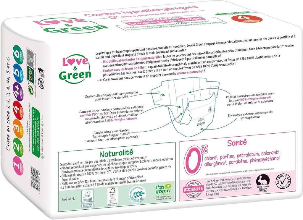Love & Green, scutece fara clor, pachet pentru 1 luna, marimea 4 Mama si Copilul Naty Shop