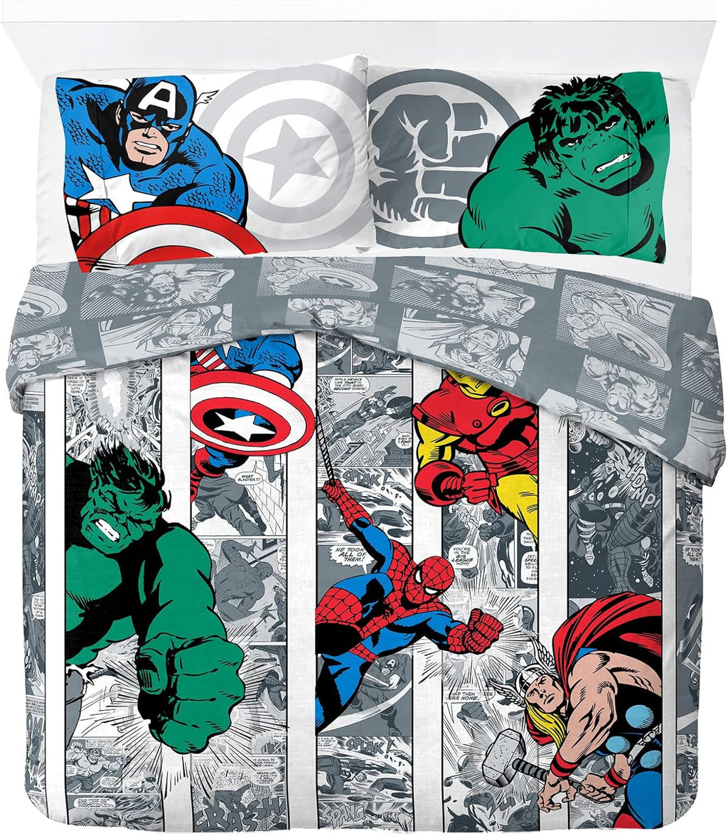 Lenjerie de pat pentru copii, unisex, printese si super eroi, 100% bumbac Lenjerie de pat - copii Naty Shop Multicolor - Avengers 200X200/50X70 (3 Piece)