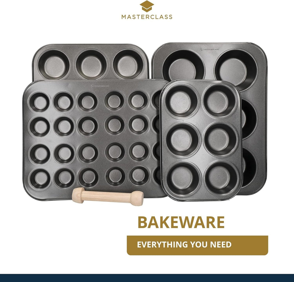 Masterclass Mini-Törtchenform, 24 Löcher, 1 mm dick, langlebiger Karbonstahl, 35 x 27 cm, Grau, Naty Shop