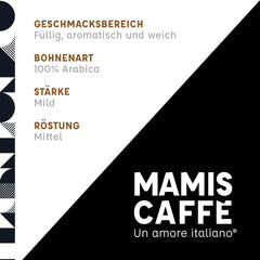 Mamis Caffè Gran Crema, ganze Espressobohnen – 100 % Arabica-Bohnen, fruchtiges Aroma, Schokolade, leicht süßlich, mittlere Röstung und dicke Crema, angebaut in Brasilien und Kolumbien Cafea Naty Shop