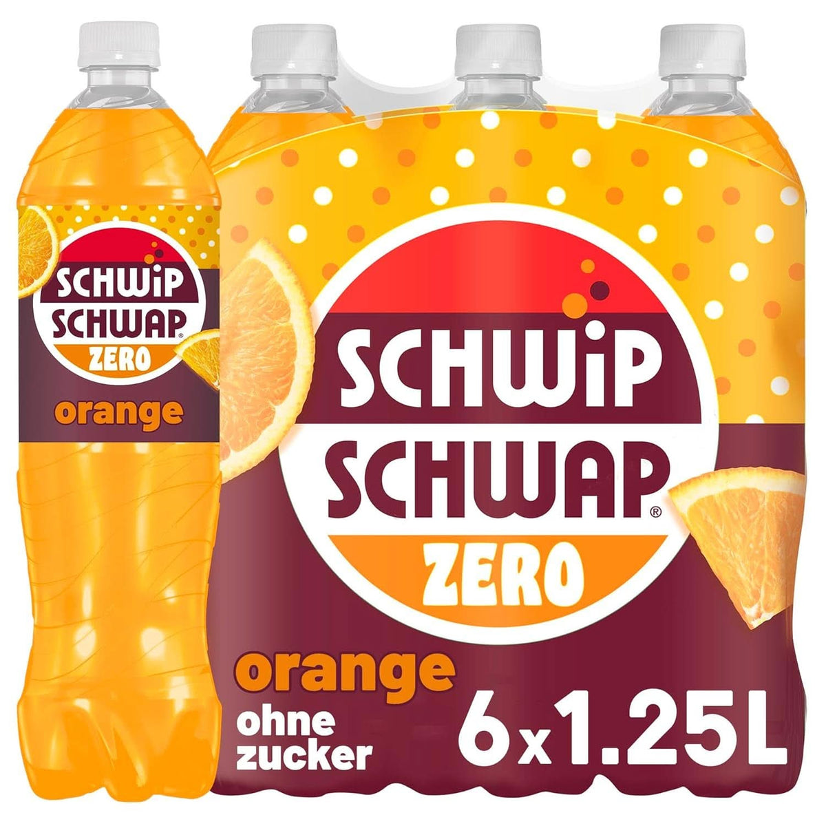 Schwip Schwap Zero Orange, Erfrischungsgetränk mit Orangengeschmack, Set 6 x 1,25 Liter Alkoholfreie Getränke Naty Shop Neue Version