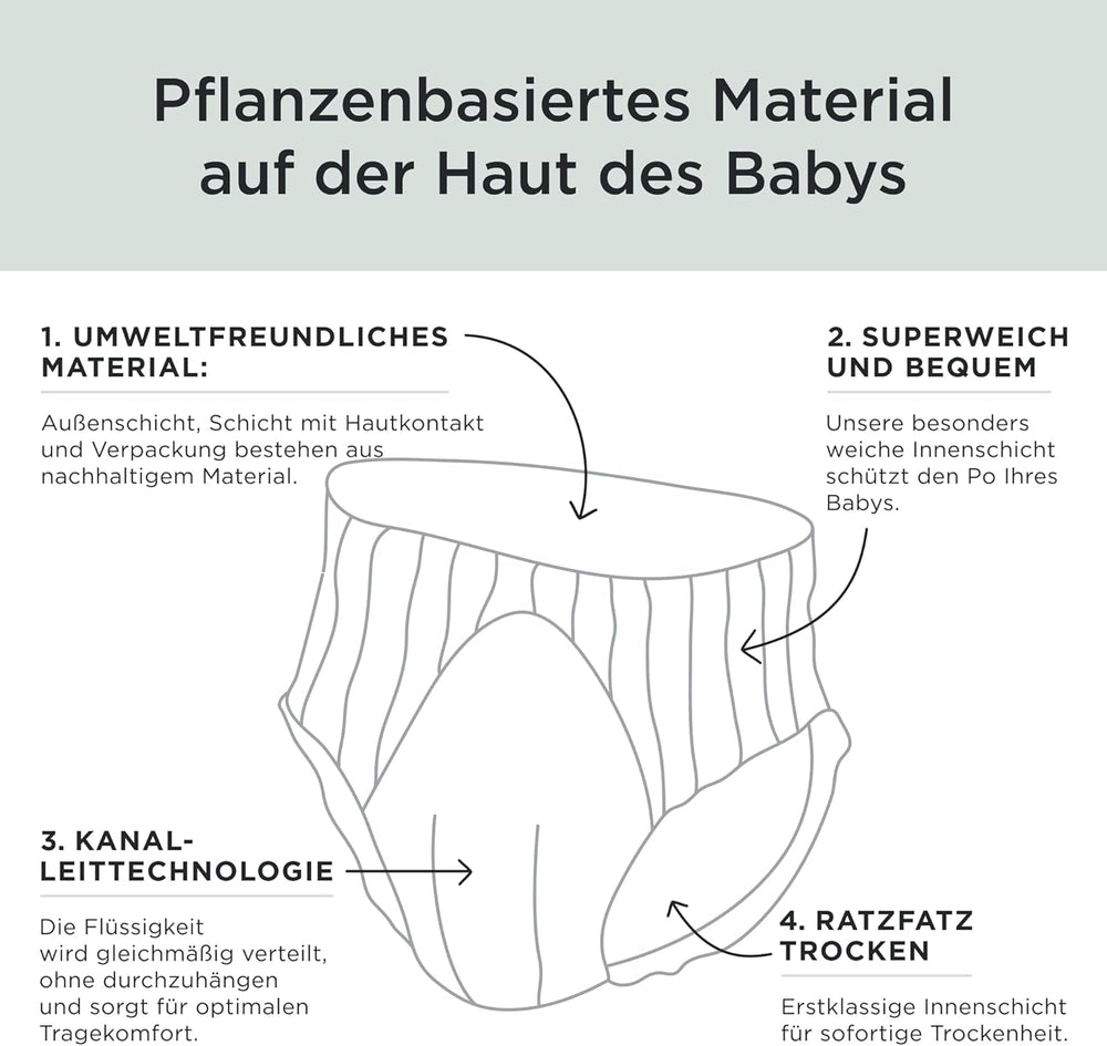 Scutece Kit & Kin Premium Eco, mărimea 4 (9-16 kg), 132 scutece, pe bază de plante și hipoalergenice, protecție fiabilă împotriva scurgerilor, vegane și fără cruzime