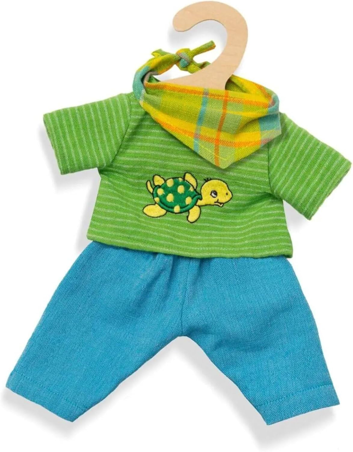 Heless 1721 - Fair Trade Bekleidungs-Set für Puppen, Outfit Max, 3 teilig mit Hose, Shirt und pfiffigem Halstuch, Größe 28-35 cm