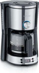 Espressor SEVERIN „TypeSwitch” cu carafă de sticlă și cronometru, AromaSwitch pentru alegerea a 2 opțiuni de preparare, ceas digital cu funcție de cronometru, pentru până la 10 cești, 1000W, oțel inoxidabil periat-negru, KA 4826