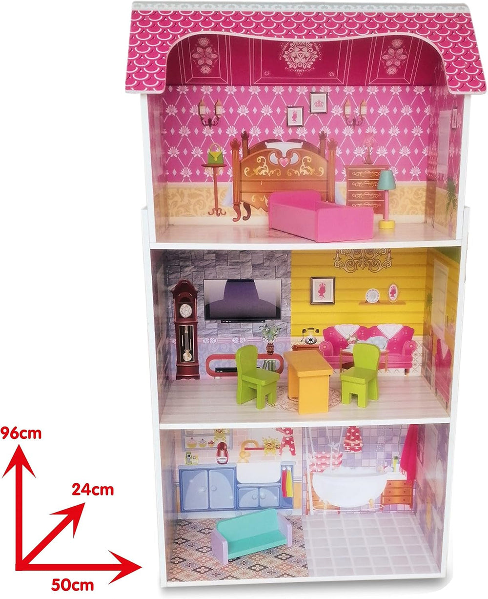 Teorema 40602 – 3-stöckiges 5-Zimmer-Puppenhaus aus Holz, Höhe 96 cm, Möbel & Dekorationen Naty Shop Puppenhäuser