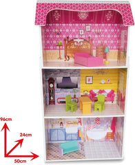 Teorema 40602 – 3-stöckiges 5-Zimmer-Puppenhaus aus Holz, Höhe 96 cm, Möbel & Dekorationen Naty Shop Puppenhäuser
