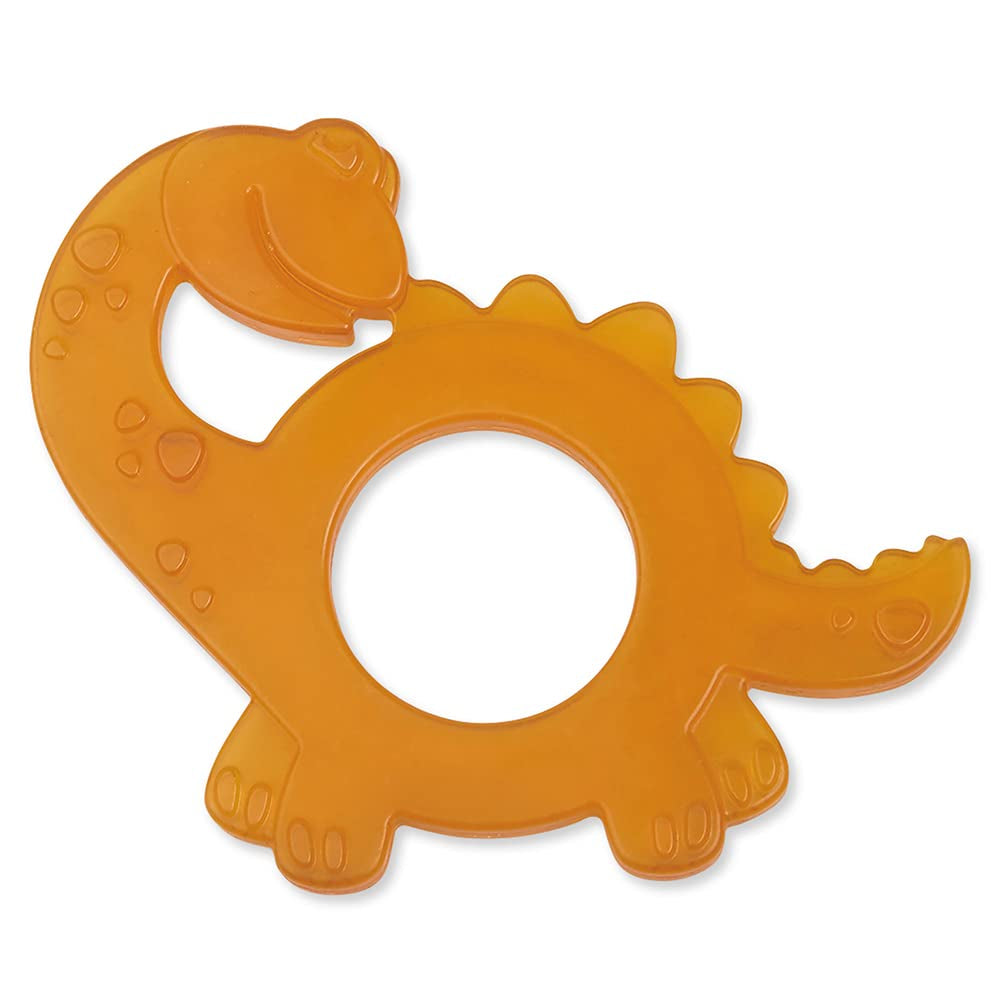 Inel de dentiție din cauciuc natural organic pentru bebelușii care își fac dentiția, masează gingiile, fără BPA, moale, promovează motricitatea fină, design cu dinozauri (639-V1) și periuță de dinți pentru degete din cauciuc natural