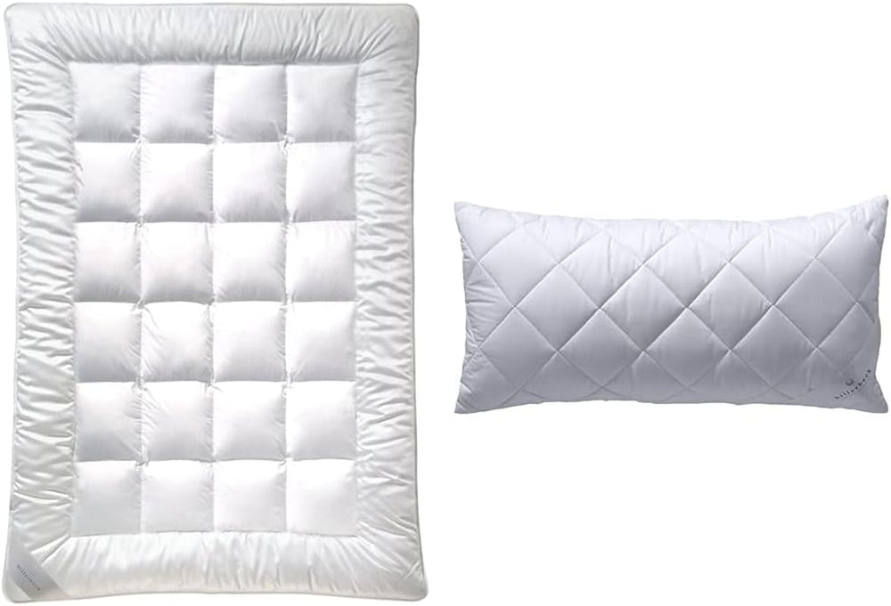 Plapumă din fibre Billerbeck E21 King - Plapumă din fibre rafinată cu aloe vera - 135 X 200 Cm plapumă pentru toate anotimpurile cu nivel mediu de căldură, alb Plapumi si pilote Naty Shop Pachet cu pernă din fibră 135 X 200 Cm Mediu