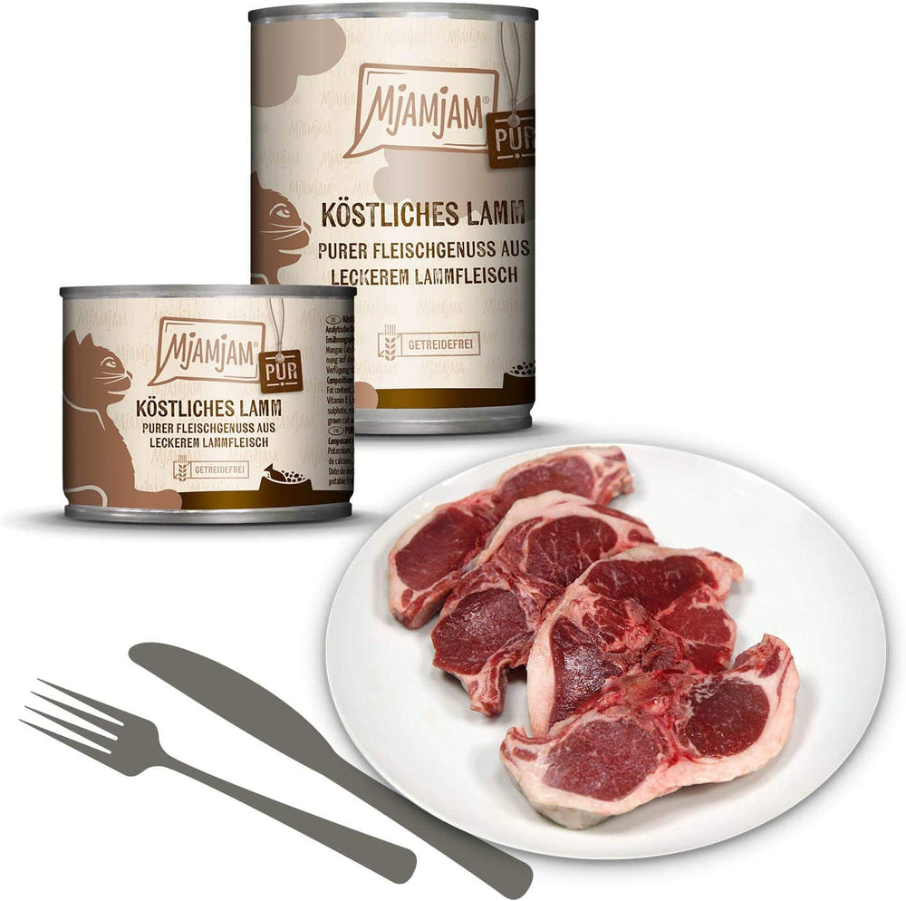 MjAMjAM - Hrană umedă premium pentru pisici - Pachet Mix V - Plăcere pură cu carne, pachet de 6 (6 x 400 g), fără cereale cu extra carne