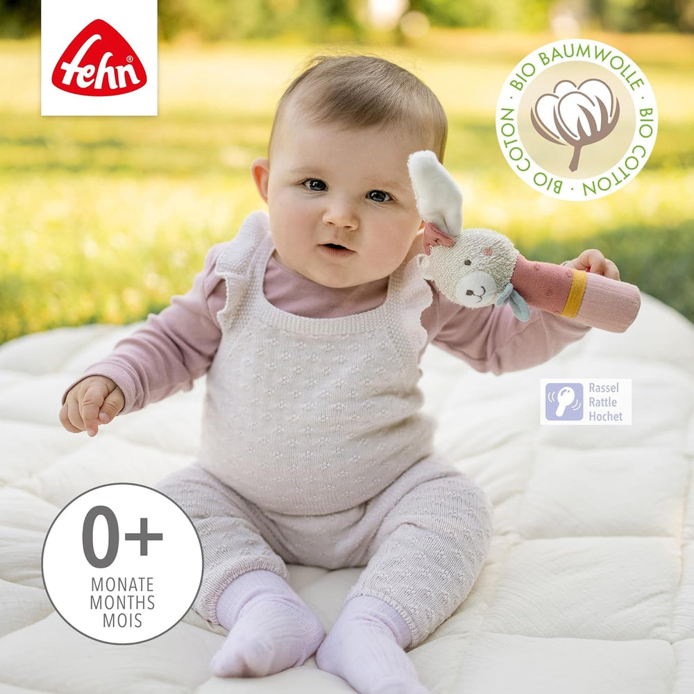 Fehn stick de prindere jucărie pentru copii fehnNatur jucărie iepure - jucărie de activitate motorie cu zornăitor pentru prindere, îmbrățișare - jucărie de prindere cu bumbac organic - jucărie pentru bebeluși și copii mici de la 0+ luni Jucarii Bebe Naty Shop