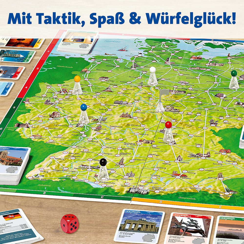 Ravensburger Familienspiel 26492 – Deutschlandtour – Familienklassiker, ab 8 Jahren – Gesellschaftsspiel, Deutschlandreise, Brettspiel für bis zu 6 Spieler, ab 8 Jahren