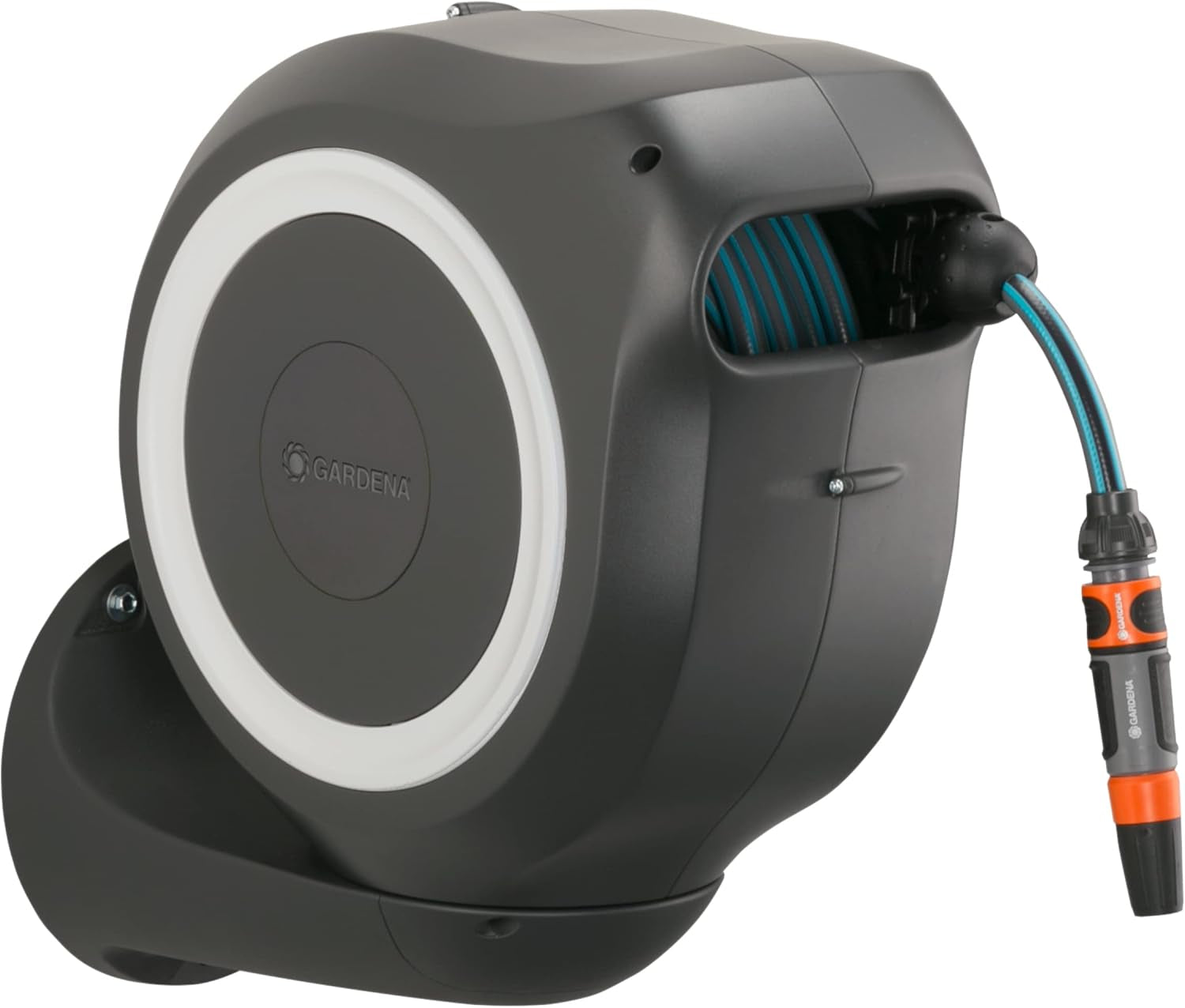 Cutie de furtun de perete Gardena RollUp M (turcoaz) 20m: Irigații flexibile pentru grădini de dimensiuni medii, tambur de furtun rotativ, cu suport de perete, componente ale sistemului și duză de pulverizare, inclusiv furtun de 20m (18610-20)