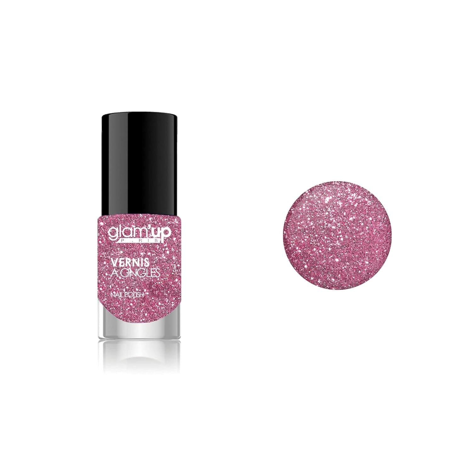 Oja Glam'Up Paris, ultra-lucioasă, de lungă durată, cu uscare rapidă, nr. 129, sclipici roz