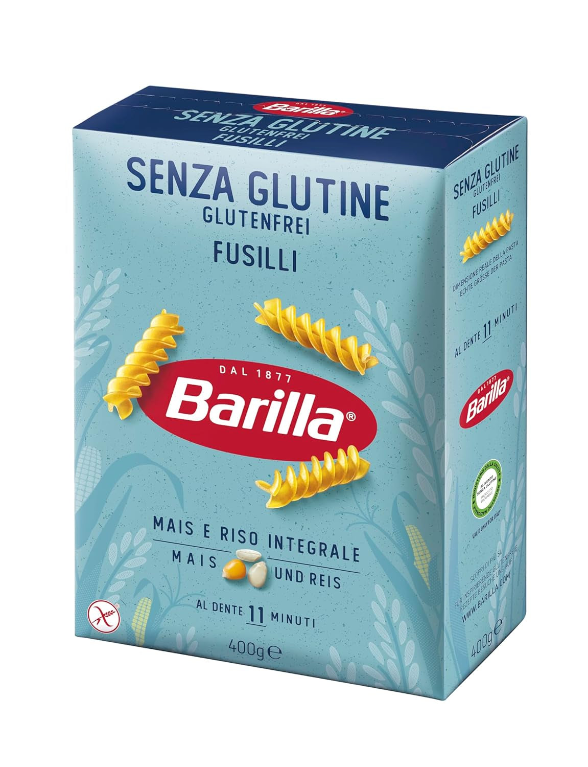 Paste Barilla Fusilli fără gluten, făcute din porumb și orez delicios – perfecte pentru persoanele cu boală celiacă sau intoleranță la gluten 400g