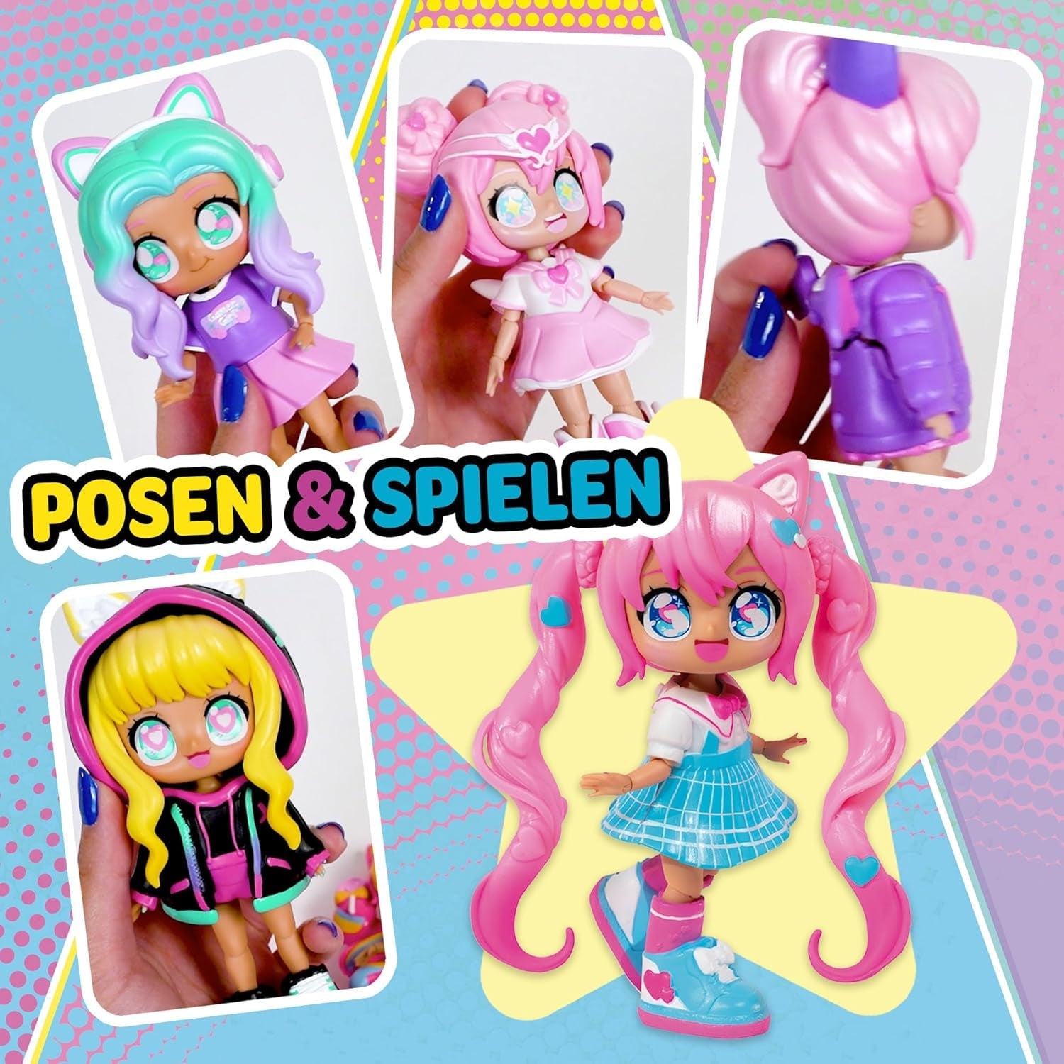 BANDAI - Animakii Einhorn und Fledermaus - Set Personalisierbare Puppen - 1 Puppe, 4 Gesichter, 2 Frisuren, 2 Outfits, 2 Paar Schuhe - Kreatives Spielzeug ab 5 Jahren - HEA26348