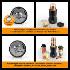 Smoothie Maker 12-Tlg | To-Go Deckel & 4 Mixbehälter | Für Obst, Gemüse & Nüsse | Myth Ice-Crush-Funktion | Mini-Standmixer Zum Mixen, Rühren, Zerkleinern, Mahlen, Hacken & Pürieren | BPA-freie Küche Naty Shop
