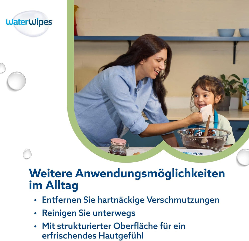 Șervețele umede WaterWipes Sensitive+ pentru bebeluși și copii mici, 720 bucăți (12 pachete), curățare 3 în 1, îngrijire, protecție, 99,9% apă, curățare texturată, fără parfum