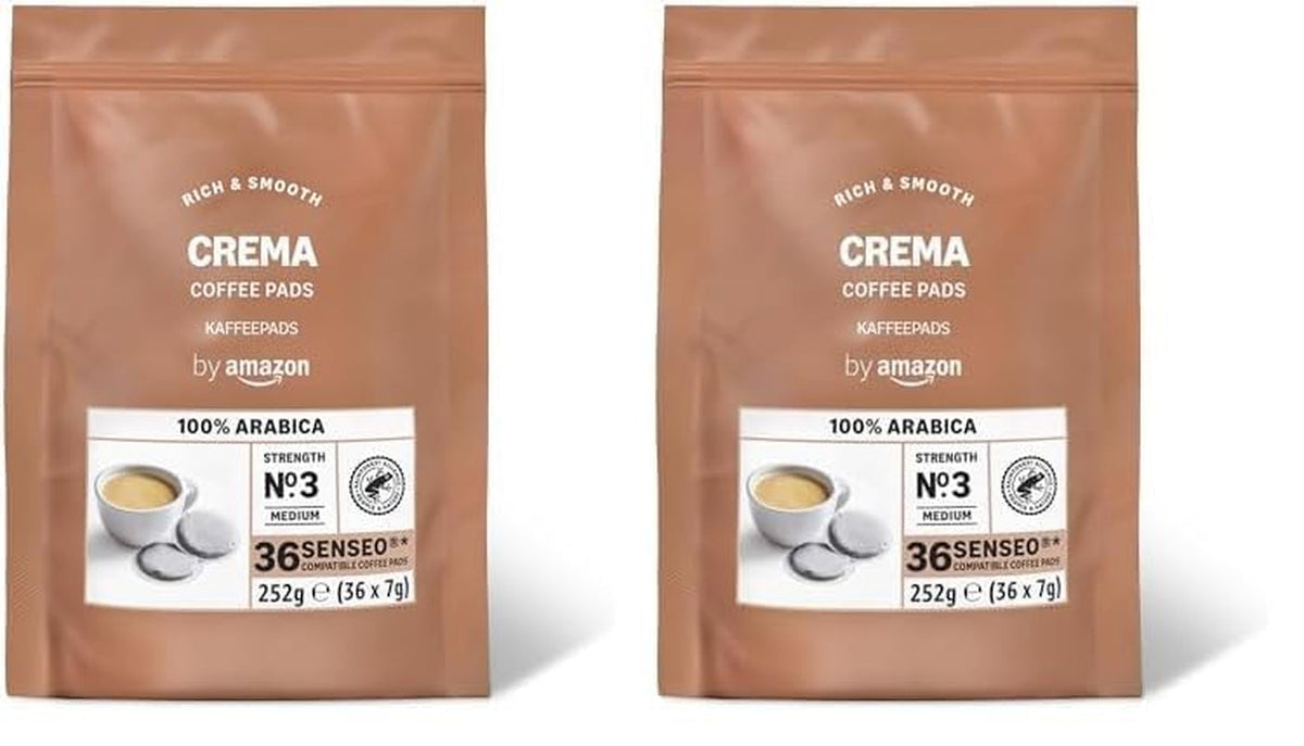 Kaffeepads Crema 100% Arabica, Geeignet für Senseo Maschinen, 36 Stück (1er-Pack) (Packung mit 2)