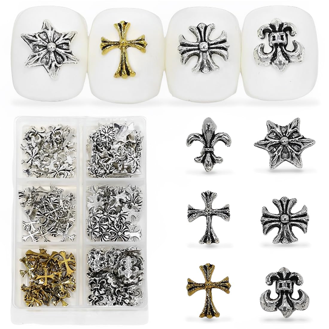 Mini Metall Nieten Punk Nail Charms Gold Silber Strasssteine Nägel Charm Kegel Spikes Nagelschmuck Glitzersteine Nail Art Studs Nagel Steine Legierung Nagelanhänger Rhinestones Nageldesign Zubehör